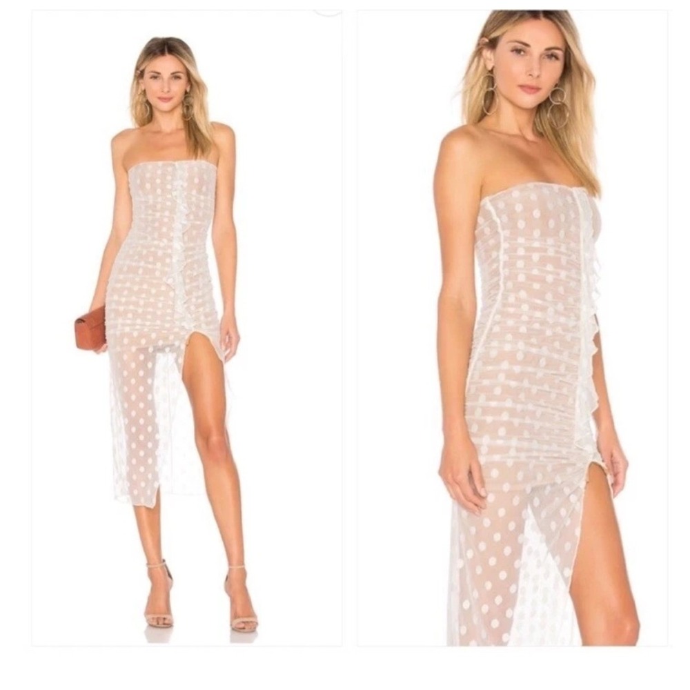 Majorelle White Mesh Polka Dot Brady Dress Revolve Bodycon Midi XL